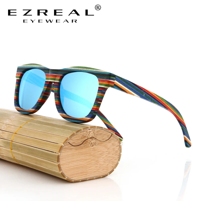 Óculos de Sol Arco-íris de bambu, original, masculino, feminino, espelhado, UV400