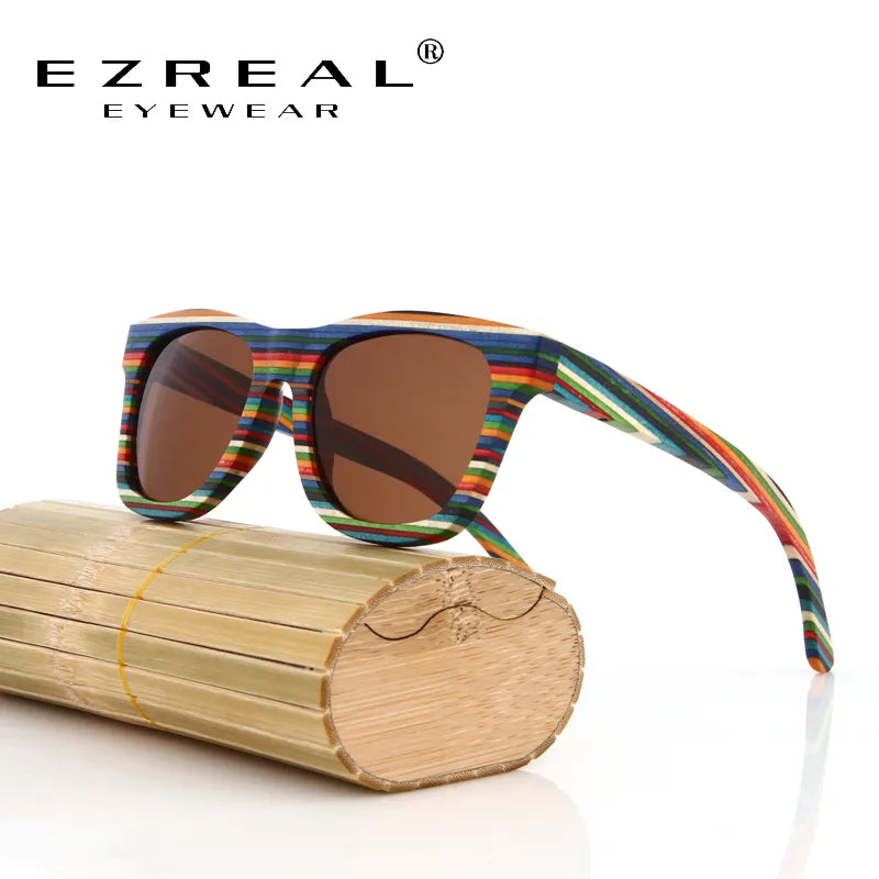 Óculos de Sol Arco-íris de bambu, original, masculino, feminino, espelhado, UV400