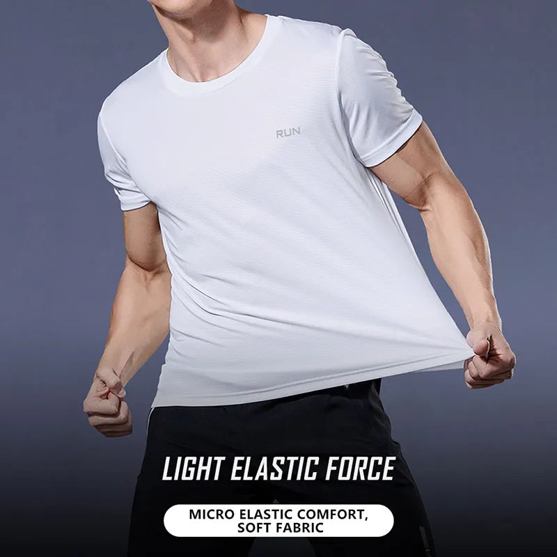 Camisa de ginástica de poliéster manga curta para homens, camiseta esportiva, camisa de corrida, Workout Training Tees, Top de fitness