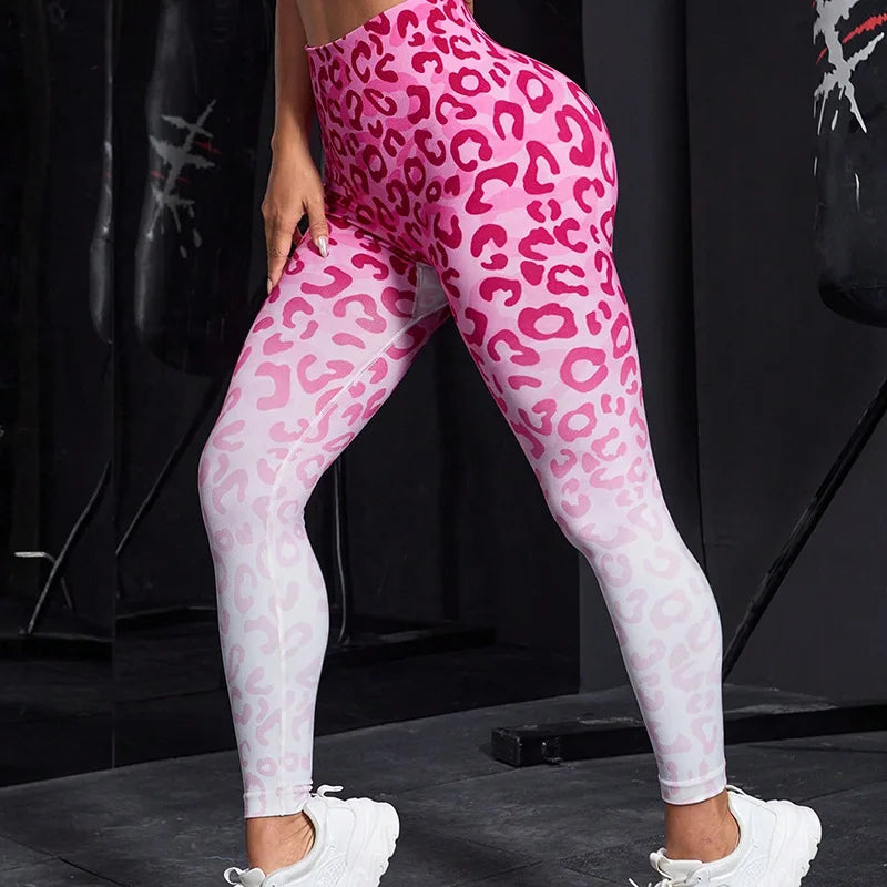Legging Feminina Leopardo sem costura, calças de cintura alta, esportes, fitness, corrida, sexy