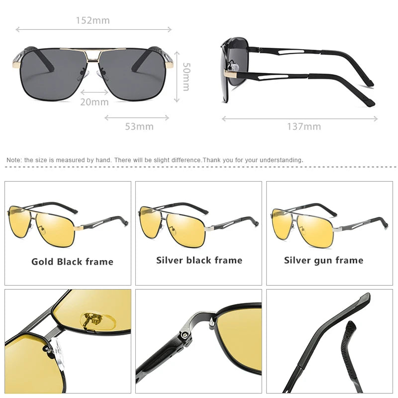 Óculos de Visão noturna de condução masculino metal frame dia e noite polarizado UV400
